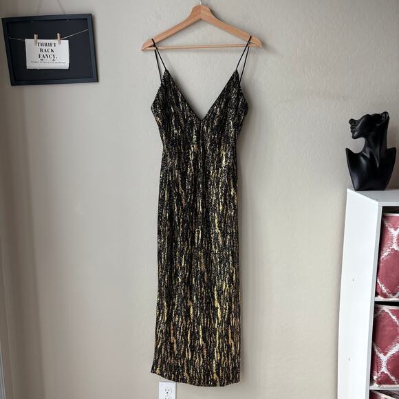 Ieena Mac Duggal Dress 26447 Shimmer Black Gold Sleeveless Cocktail Midi Dress 4 - Picture 2 of 9